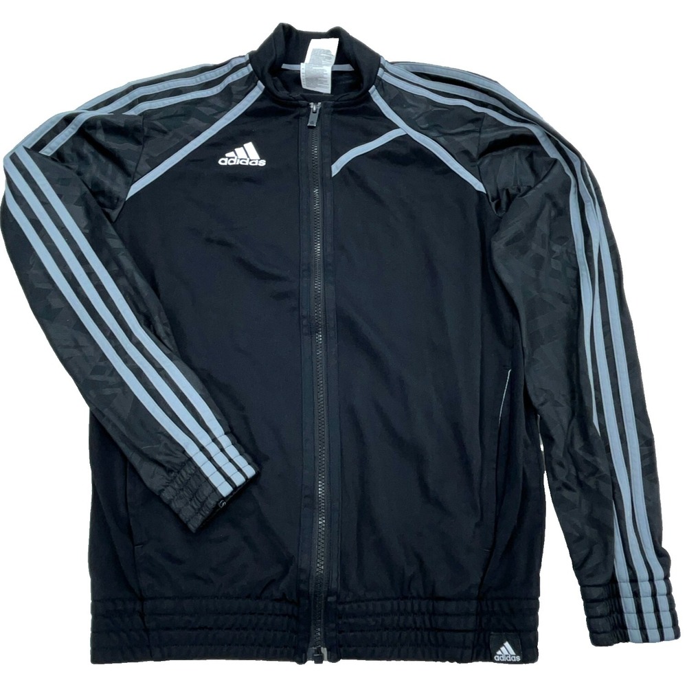 Adidas Jacket Men Small Black White Track Suit Climalite Full Zip 3 Stripes
